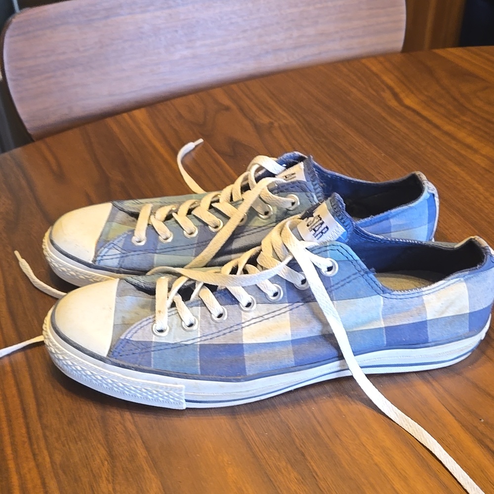 Converse Blue Plaid Athletic Shoes Mens Size 10 Womens Size 12 - Picture 4 of 7